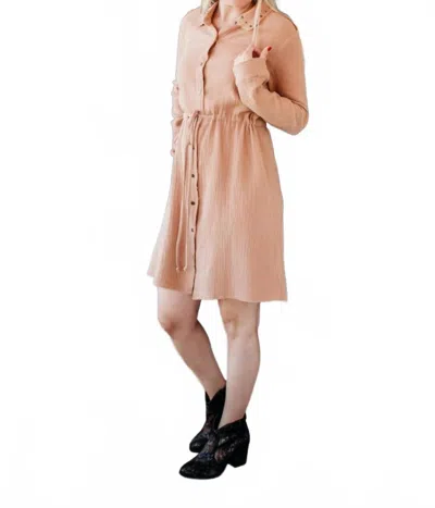 Hem & Thread Shirt Dress In Tan In Burgundy