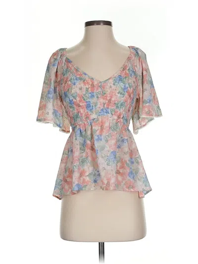 Pre-owned Hem & Thread Short Sleeve Blouse In Pink
