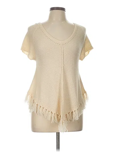 Pre-owned Hem & Thread Short Sleeve Top Ivory Scoop Neck Tops In White