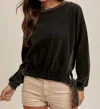 Hem & Thread Side Tie Contrast Top In Black