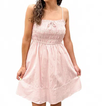 Hem & Thread Smocked Stripe Mini Dress In Pink & Cream In Brown