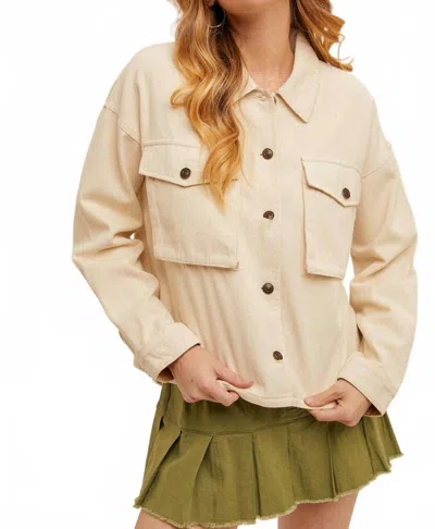 Hem & Thread Snow Wash Twill Boxy Crop Jacket In Beige In Sand