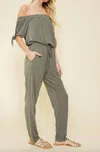 Hem & Thread Soft Tie Jumpsuit In Olive In Multi
