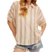 Hem & Thread Stripe Beach Blouse In Khaki