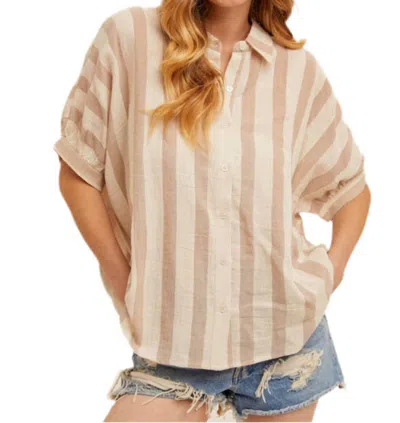 Hem & Thread Stripe Beach Blouse In Khaki