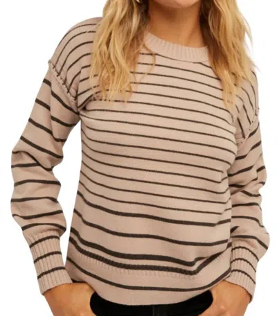 Hem & Thread Stripe Mixed Color Block Sweater In Mauve/brown In Multi