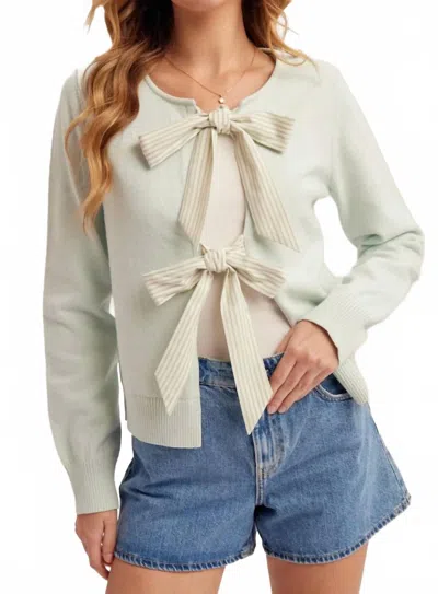 Hem & Thread Striped Bows Sweater In Sage In Multi