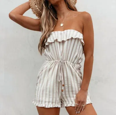 Hem & Thread Striped Tube Romper In Ivory In White