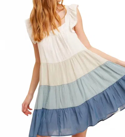 Hem & Thread Sweet Serenade Eyelet Color Block Dress In Blue In Multi