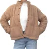 Hem & Thread Teddy Puffer Snap Button Jacket In Brown In Neutral