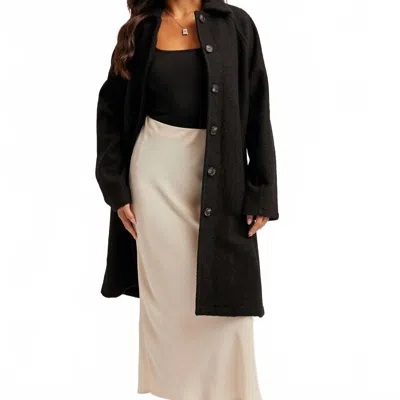 Hem & Thread Teddy Textured Button Down Coat In Black