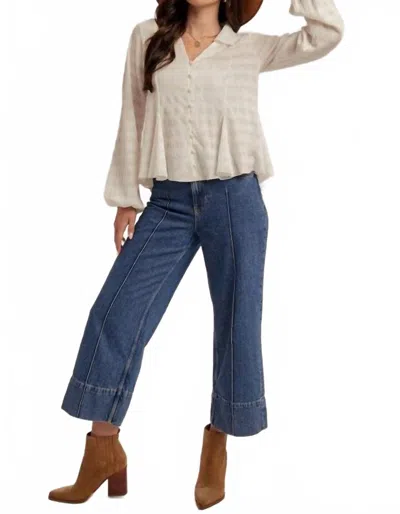 Hem & Thread Texture Knit Buttoned Blouse In Off White