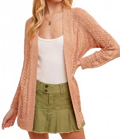 Hem & Thread Textured Open Crochet Sweater Cardigan In Desert Sand In Neutral