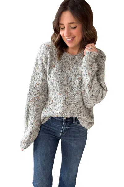 Hem & Thread Textured Weave Crewneck Sweater In Grey In Multi