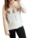 Hem & Thread Tree Sequined Speckle Yarned Sweater In Off White In White