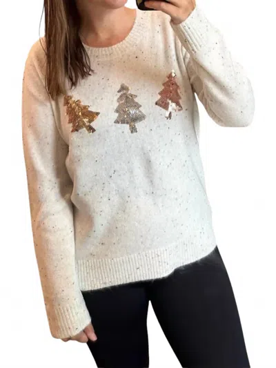 Hem & Thread Tree Sequined Speckle Yarned Sweater In Off White