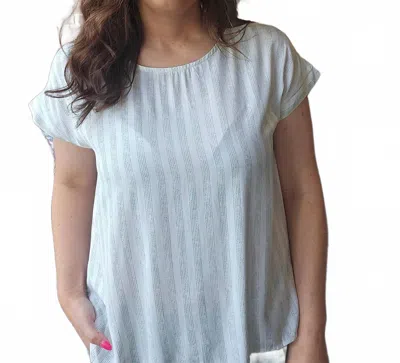Hem & Thread Twisted Back Short Sleeve Stripe Blouse In Light Sage In White