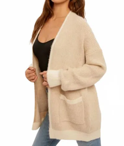Hem & Thread Two Tone Stripe Open Midi Cardigan In Natural/white In Neutral