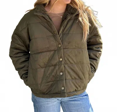 Hem & Thread Velvet Padded Puffer Jacket In Olive In Green