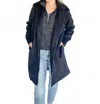 Hem & Thread Velvet Touch Longline Coat In Black In Blue