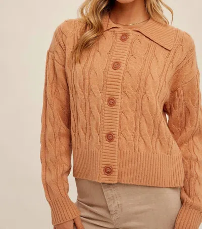 Hem & Thread Viviana Collar Front Button Down Cardigan In Caramel In Brown
