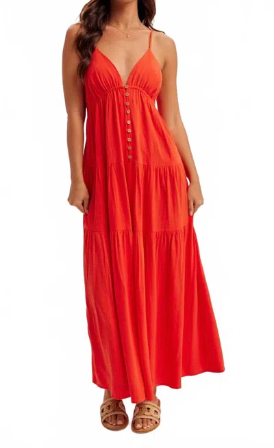 Hem & Thread V-neck Tiered Maxi Dress In Orange In Red