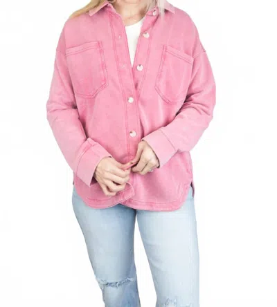Hem & Thread Washed Knit Shacket In Watermelon Pink In Multi