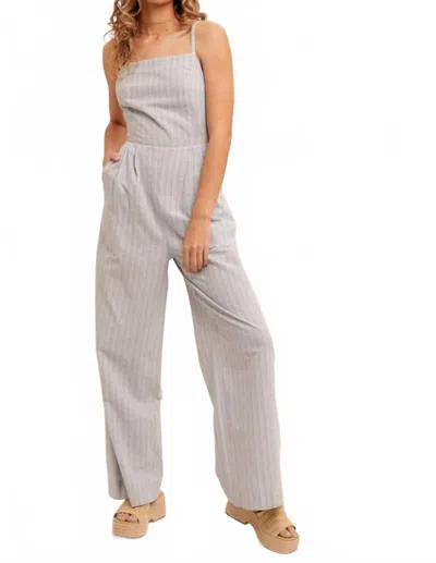 Hem & Thread Wide Leg Striped Jumpsuit In Light Denim In Gray