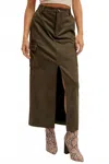 Hem & Thread Women's Suede Midi Skirt In Olive In Brown
