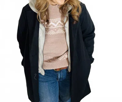 Hem & Thread Zipper Button Down Coat In Black In Blue