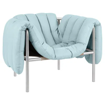 Pre-owned Hem Contemporary Lounge Chair 'puffy' By , Stainless Steel, Blue Leather