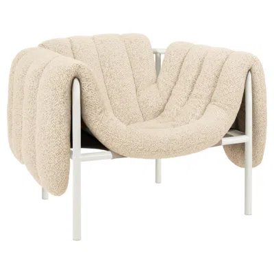 Pre-owned Hem Contemporary Lounge Chair 'puffy' By , White Steel, Eggshell Bouclé
