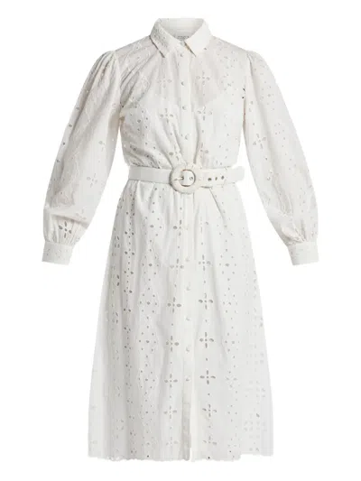 Hemant & Nandita Adya Eyelet Belted Midi Dress In Silver