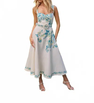 Hemant & Nandita Amari Midi Dress In White Blue Floral In Multi