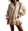 Hemant & Nandita Ari Embroidered Long Sleeve Mini Dress In White In Neutral