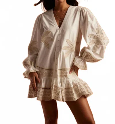 Hemant & Nandita Ari Embroidered Long Sleeve Mini Dress In White In Neutral