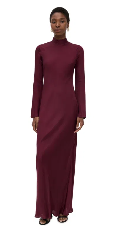Hemant & Nandita Bias Cut Mock Neck Maxi Dress Burgundy