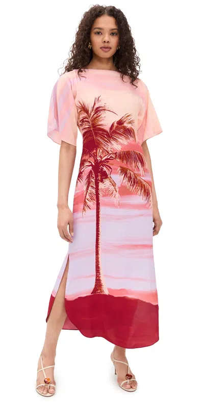 Hemant & Nandita Boat Neck Long Dress Multi In Pink