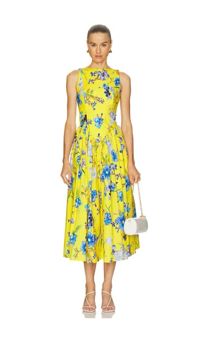 Hemant & Nandita Boat Neck Midi Dress In Yellow