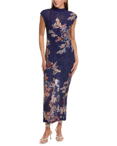 Hemant & Nandita Burnout Jacquard Midi Dress In Blue