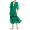Hemant & Nandita Cleo Womens Smocked Crochet Midi Dress In Green