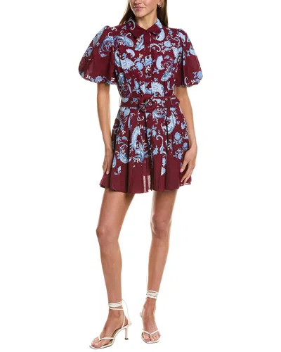 Hemant & Nandita Collared Linen-blend Mini Shirtdress In Red