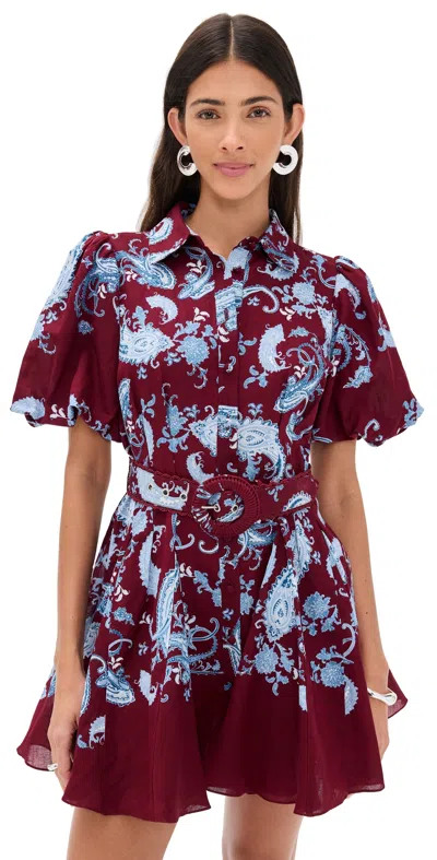 Hemant & Nandita Collared Mini Shirt Dress Merlot In Red