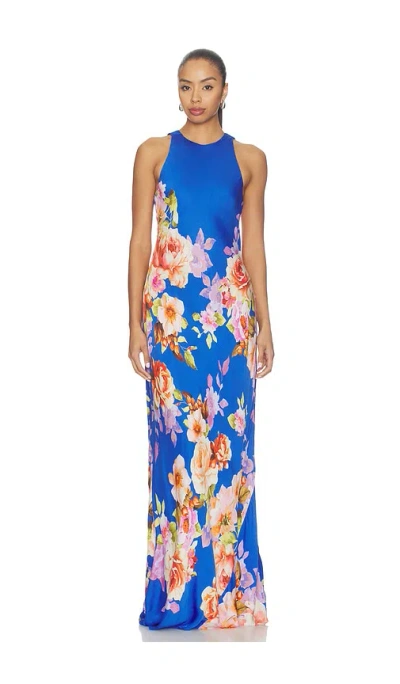 Hemant & Nandita Crew Neck Bias Maxi Dress In Blue