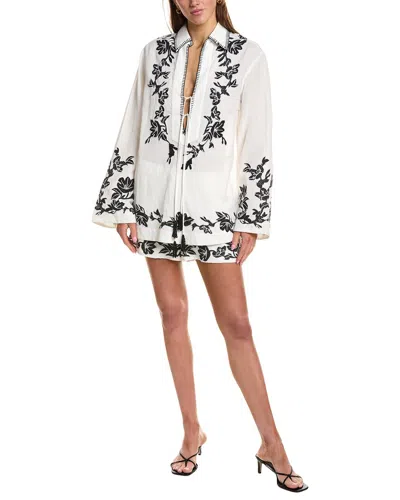 Hemant & Nandita Drop Shoulder Collared Linen-blend Tunic In White