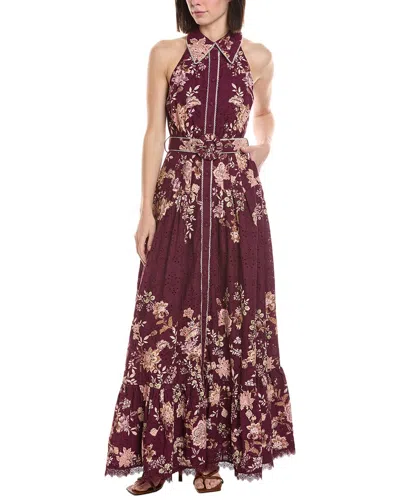 Hemant & Nandita Savi Collared Floral Belted Maxi Dress In Purple