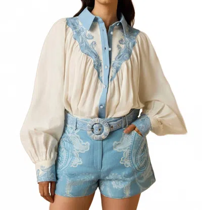 Hemant & Nandita Fiza Yoke Top In Blue/white