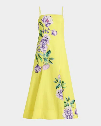 Hemant & Nandita Floral Linen-cotton A-line Midi Dress In Yellow