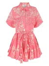 Hemant & Nandita Floral-print Button-up Shirt Mini Dress In Pink