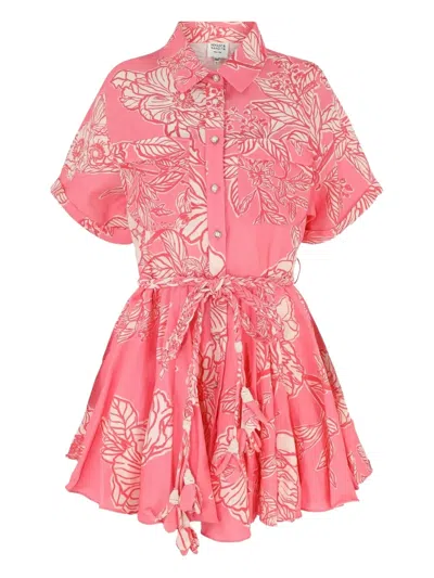 Hemant & Nandita Floral-print Button-up Shirt Mini Dress In Pink